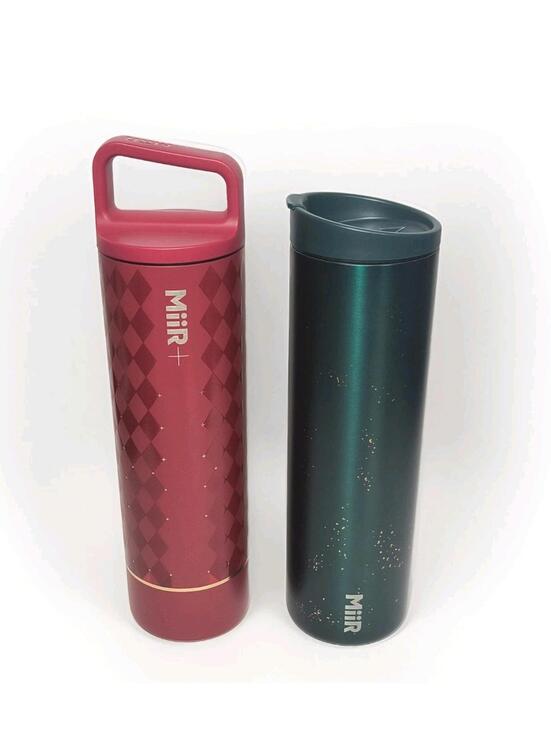 New Set of 2 Starbucks Miir 2025 Holiday Red Diamond Green 20oz Tumblers Cups - Picture 2 of 5